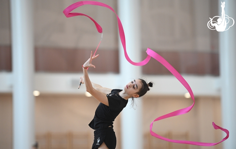 Anna Vakulenko during an exercise with a ribbon