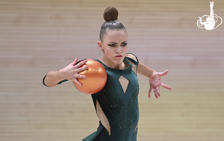 Gymnast during an exercise with a ball