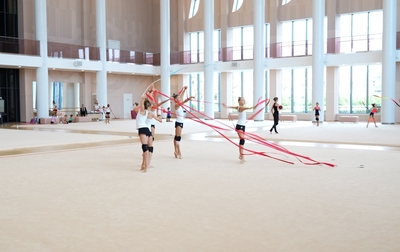 The Academy junior group gymnasts continue intensive work on their ribbon routine