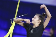 Karolina Tarasova during an exercise with a ribbon at floor testing