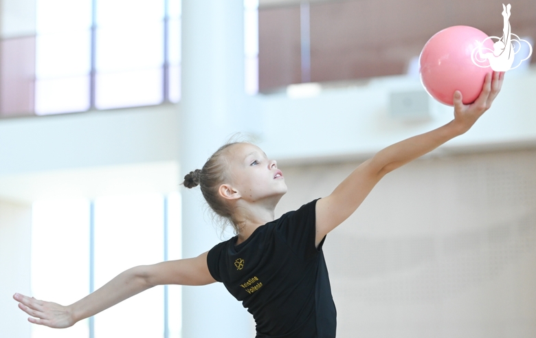 Kristina Voitenko in during an exercise with a ball