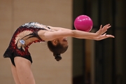 Anna Vakulenko during an exercise with a ball at a control training session