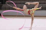 Yana Zaikina during an exercise with a ribbon during a control training session