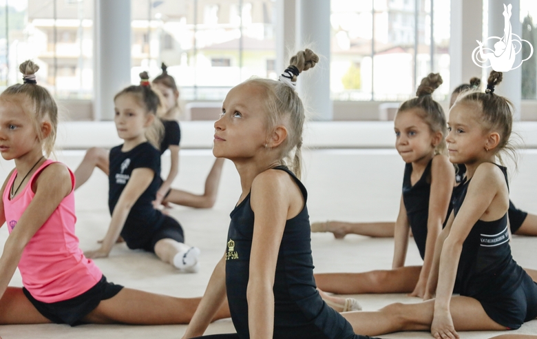 Young gymnasts during a training session