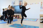 Young gymnasts in class