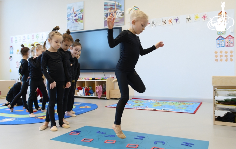 Young gymnasts in class