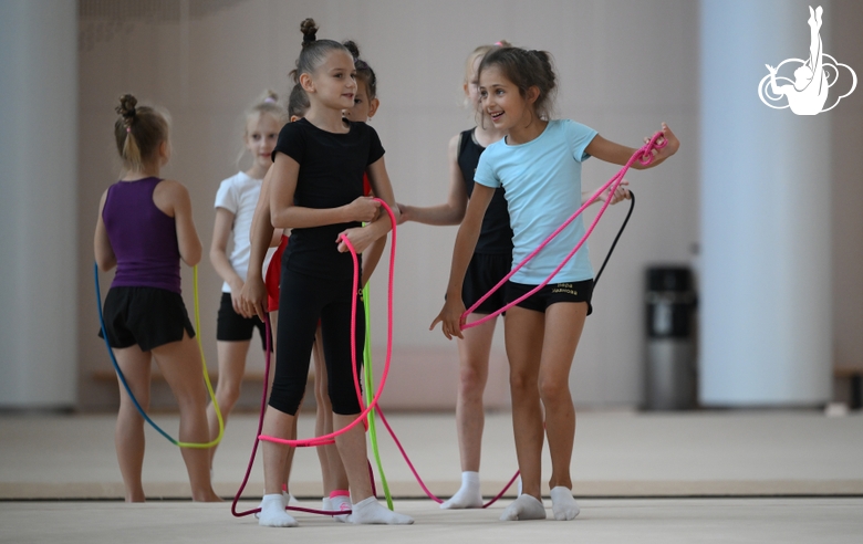 Gymnasts during practice at the training camp in the Academy