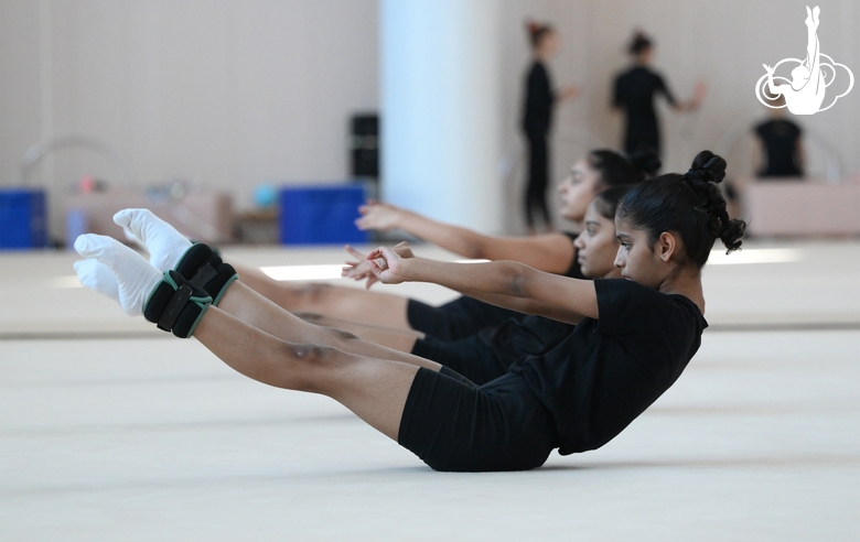 Gymnasts Kimaya Karle, Aryaa and Avani Nitesh Kadam during training at the Academy