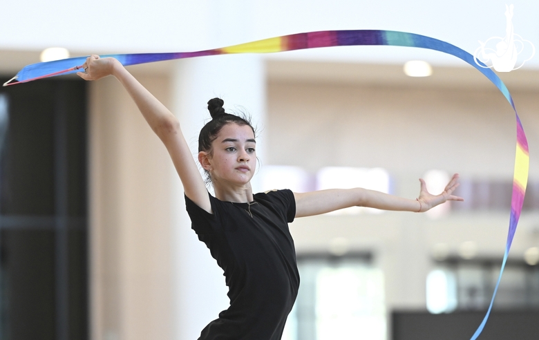 Anna Vakulenko during an exercise with a ribbon