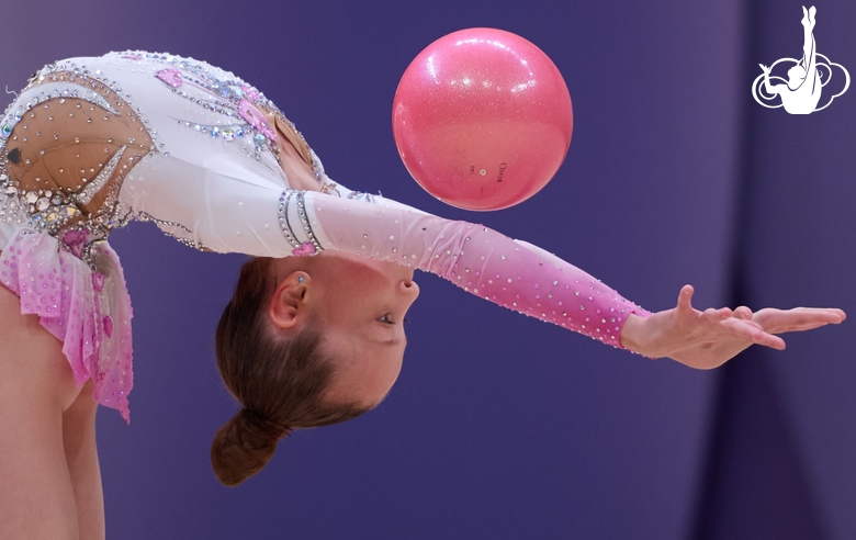 Diana Solosina during an exercise with a ball during a control training session