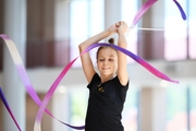 Gymnast during exercise with ribbon