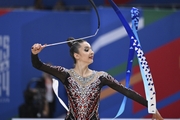 Gymnast during an exercise with a ribbon