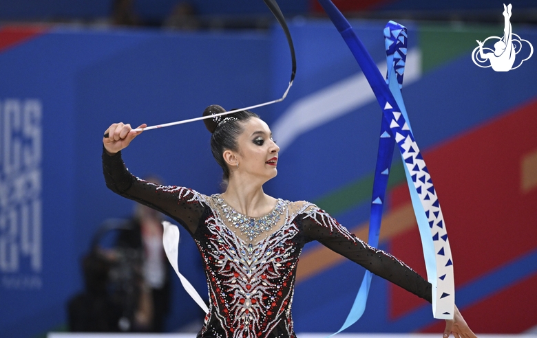 Gymnast during an exercise with a ribbon