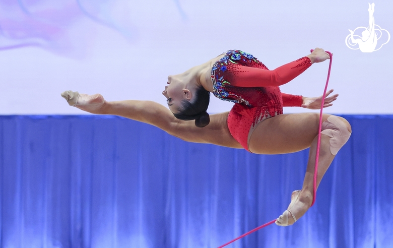 Lala Kramarenko during an exercise with a jump rope