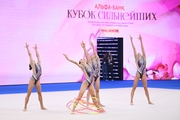 Group team gymnasts from the Republic of Tatarstan during the hoop routine