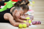 Gymnasts during a session with a psychologist at the training camp in the Academy