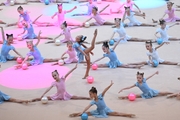 Young gymnasts performing at the opening ceremony of the all-Russian Sky Grace Cup competition