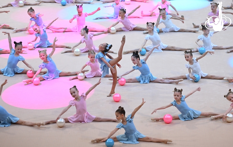 Young gymnasts performing at the opening ceremony of the all-Russian Sky Grace Cup competition