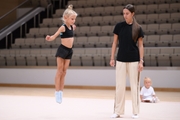 Academy coach Elizaveta Chernova with a young gymnast during the selection