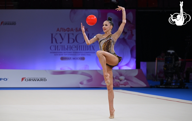Mariia Borisova during an exercise with a ball