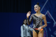 Mariia Borisova after an exercise with clubs