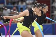 Gymnasts during an exercise with ribbons