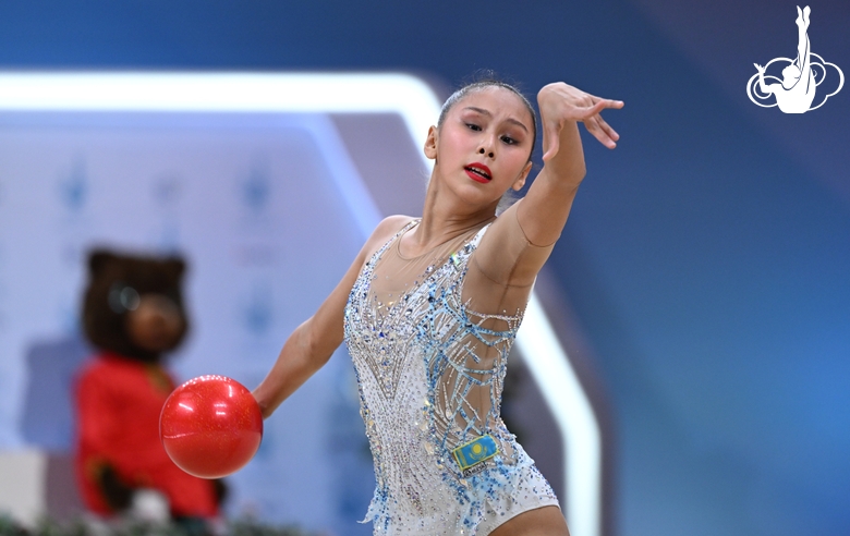 Aibota Yertaikyzy during the ball exercise