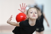 A gymnast during the ball exercise