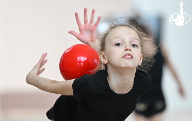 A gymnast during the ball exercise