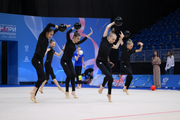 Academy group team during podium training