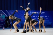 Group gymnasts during an exercise with balls