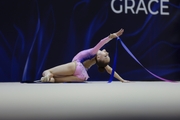 Gymnast during exercise with ribbon