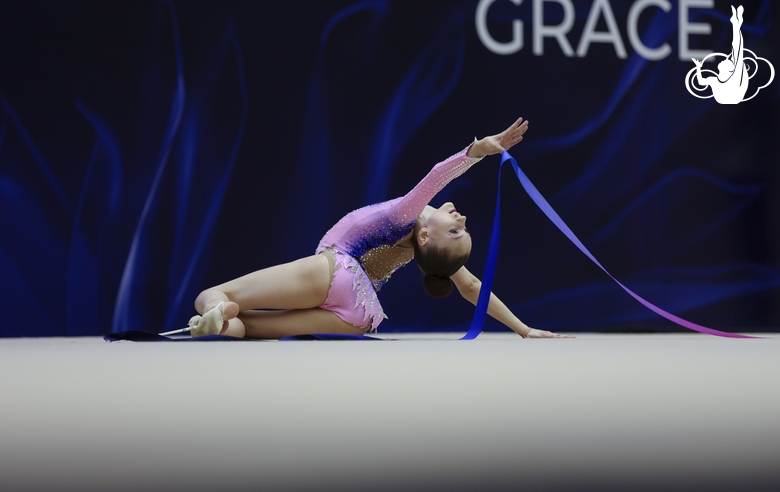 Gymnast during exercise with ribbon