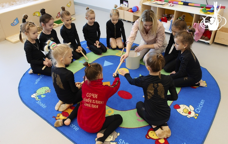 Young gymnasts in class