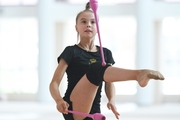 lvira Belyaeva during an exercise with clubs