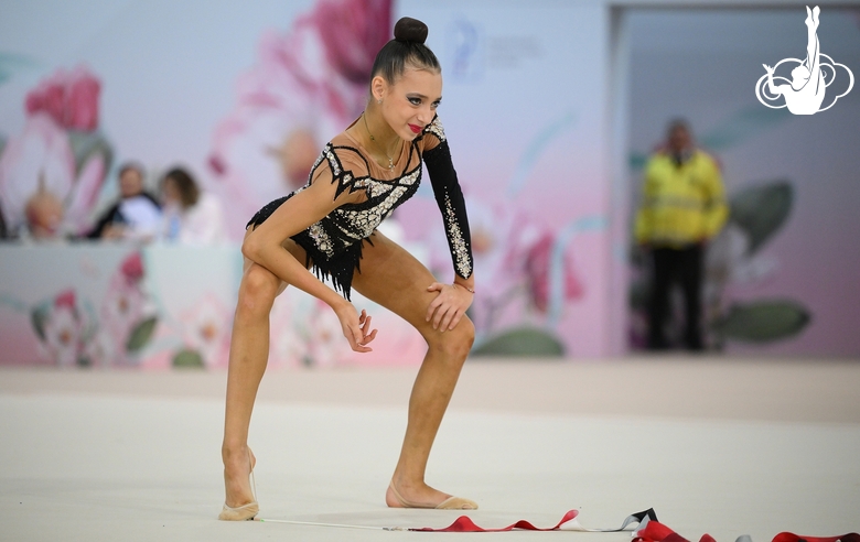Sofia Vorobyova during exercise with ribbon