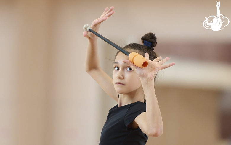 Valeria Medvedeva during an exercise with clubs