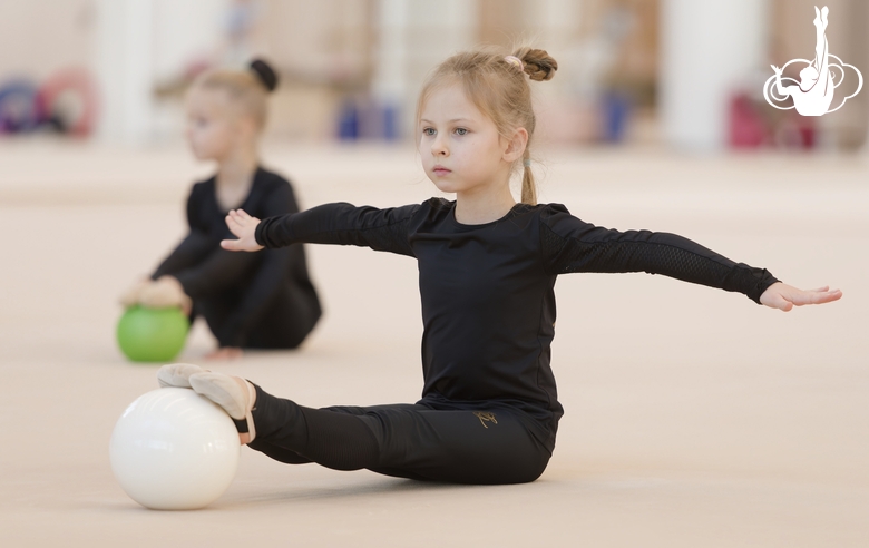 Young gymnasts during training