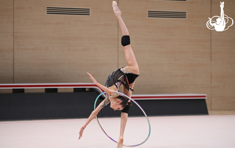 Anna Vakulenko during an exercise with a hoop at a control training session