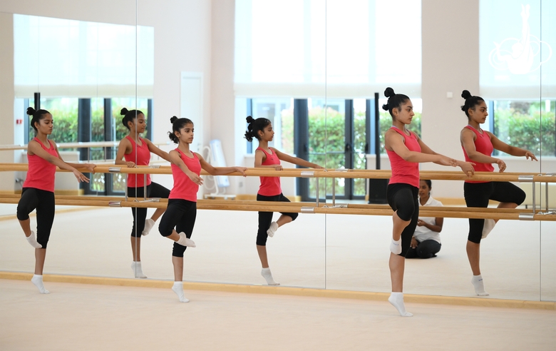Gymnasts from India during choreography class