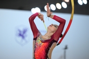 Arina Kovshova during exercise with ribbon