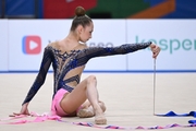 A gymnast during the ribbon exercise