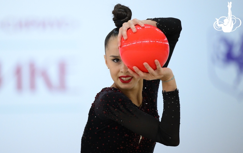 Mariia Borisova during exercise with ball