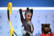 Elina Khabirova during the ribbon exercise