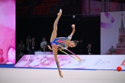 Karolina Pakhtusova during an exercise with a hoop