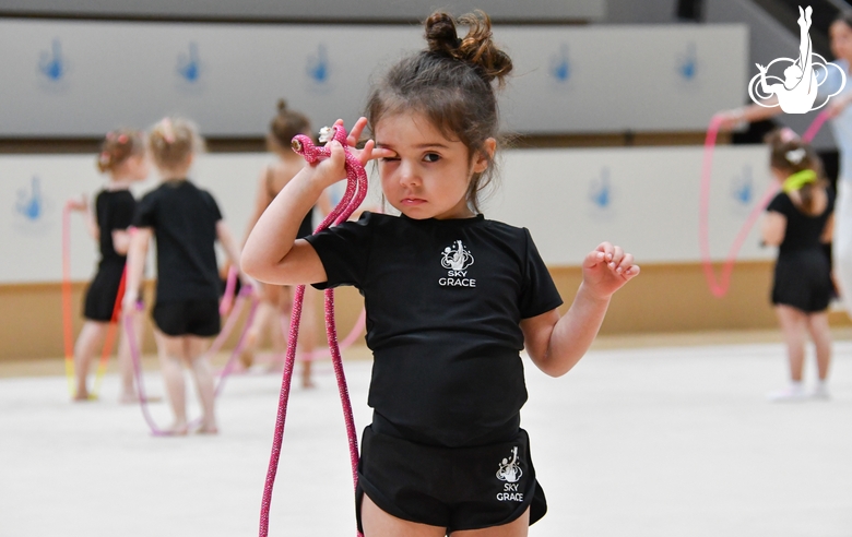 Young gymnast during training