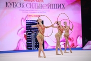 Group team gymnasts from the Omsk Region during the hoops routine