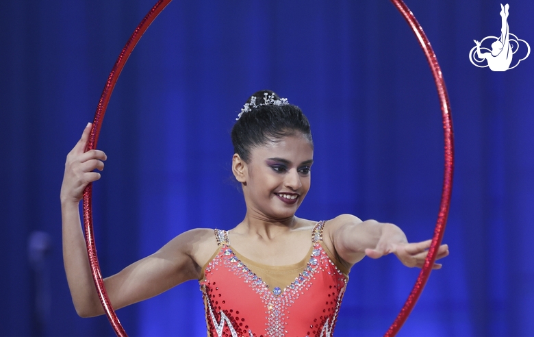 Sanyukta Kale during an exercise with a hoop