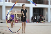 A gymnast during the ribbon exercise