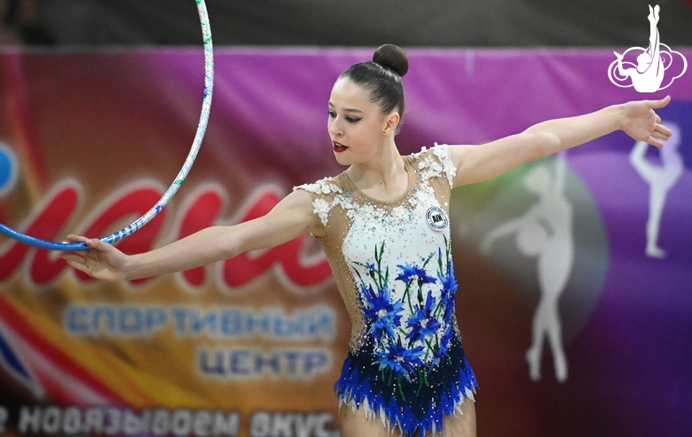 Gymnast during an exercise with a hoop